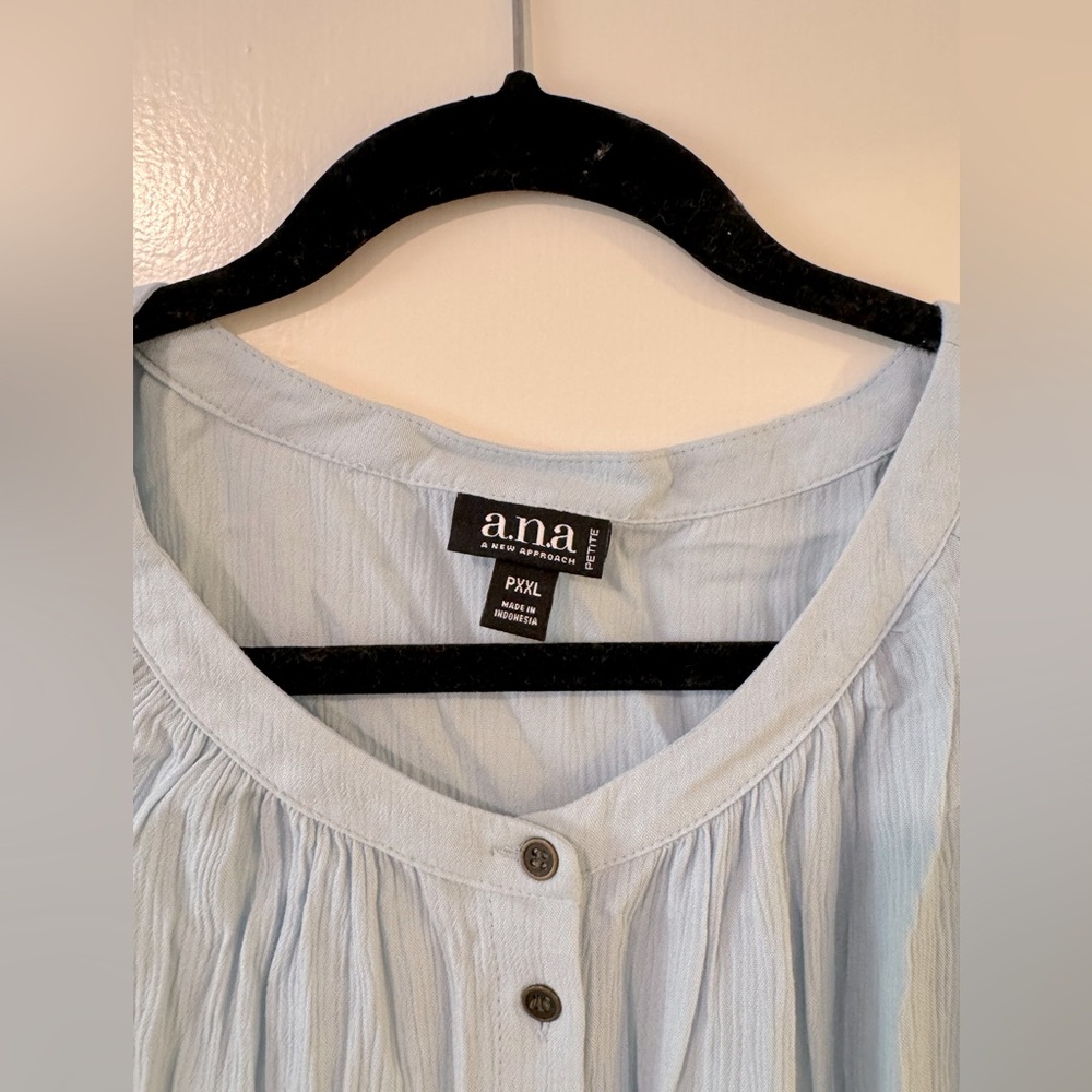 a.n.a NWT petite plus size xxl 3/4 sleeve Blue Button-Down Women's Top - Picture 3 of 6